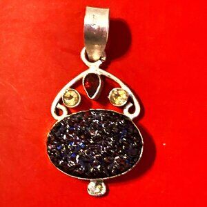 Bold sterling pendant with drusy and other gemstones